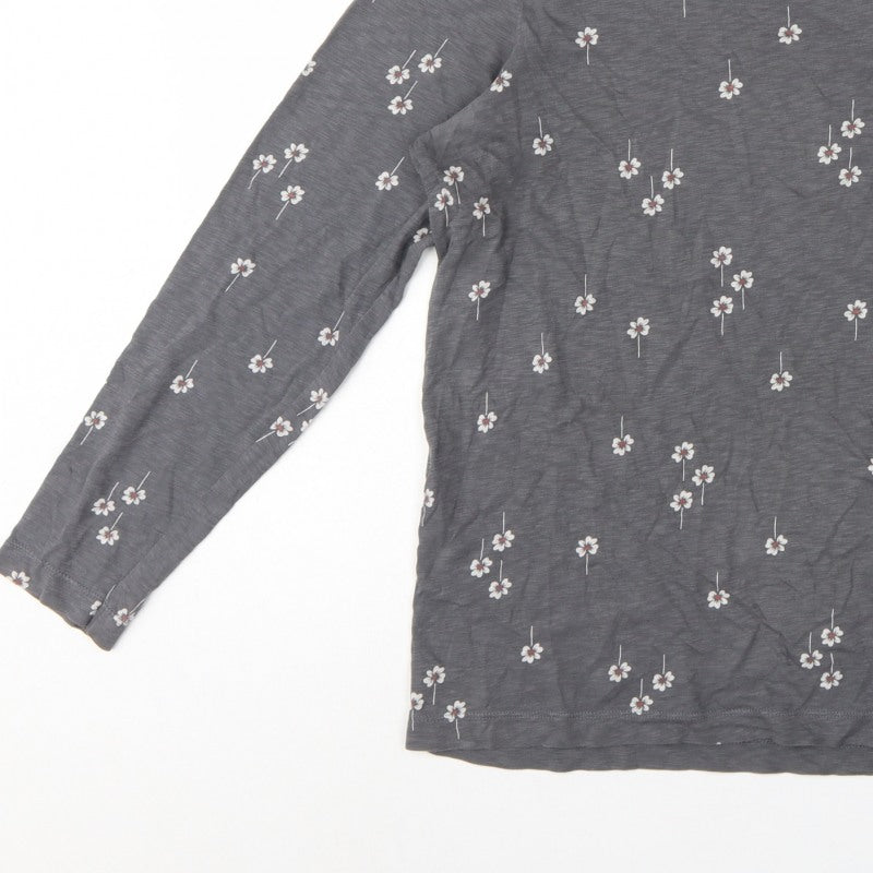 Marks and Spencer Women Grey Floral Pocket Jersey Top UK 12 Long Sleeve