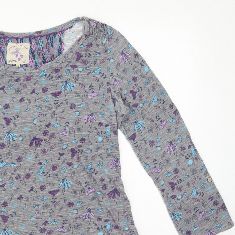 Mantaray Teens Grey Size 16 Floral Ruffle Tunic Blouse Long Sleeve