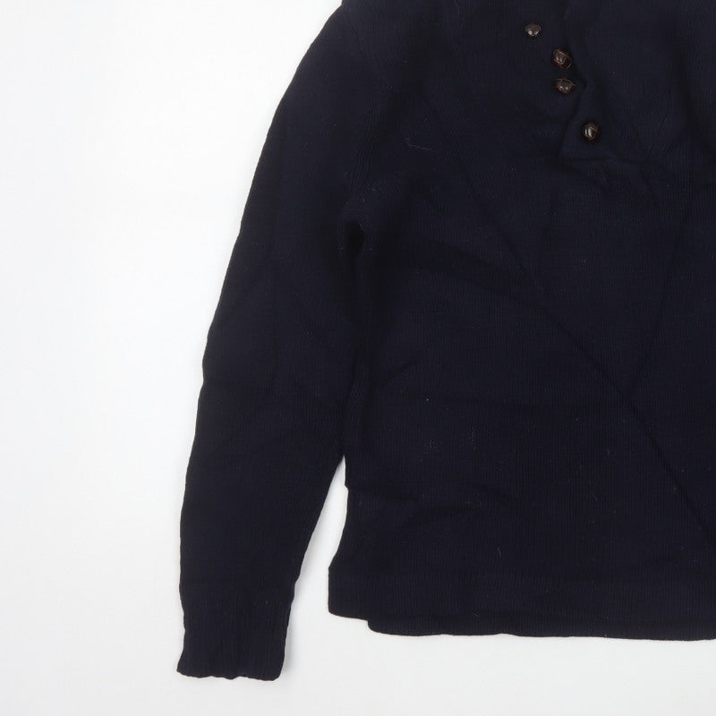 Acne Mens Navy Blue M Wool High Neck Button Henley Jumper
