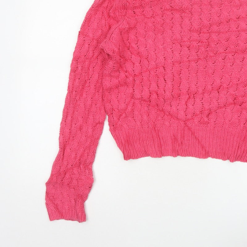 Marks & Spencer Women Pink UK 14 Cable Knit Crew Neck Jumper