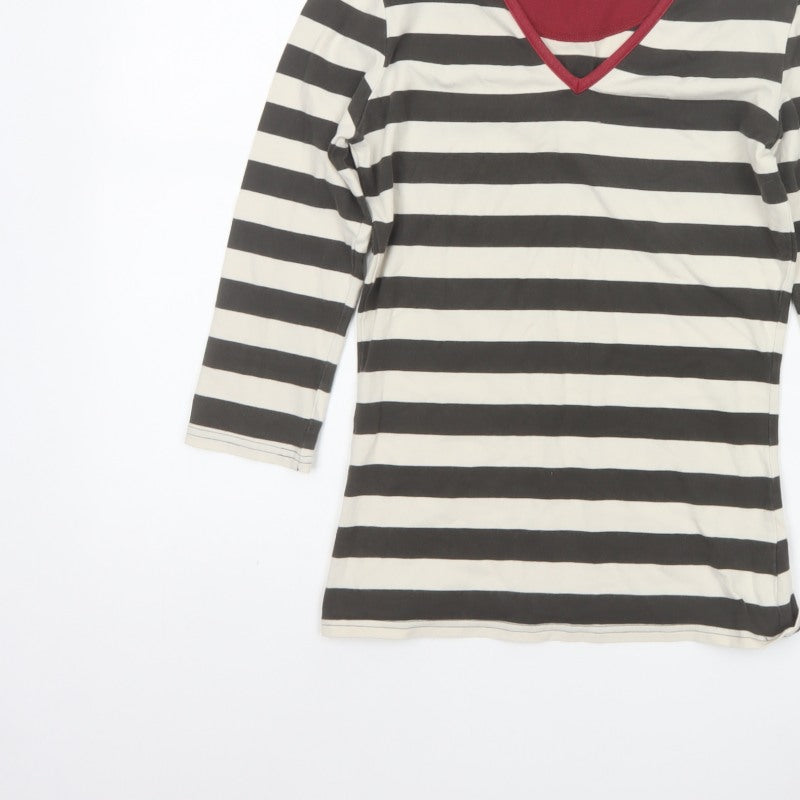 Joules Women’s Black Ivory Stripe V-Neck Long Sleeve Jersey Top XS