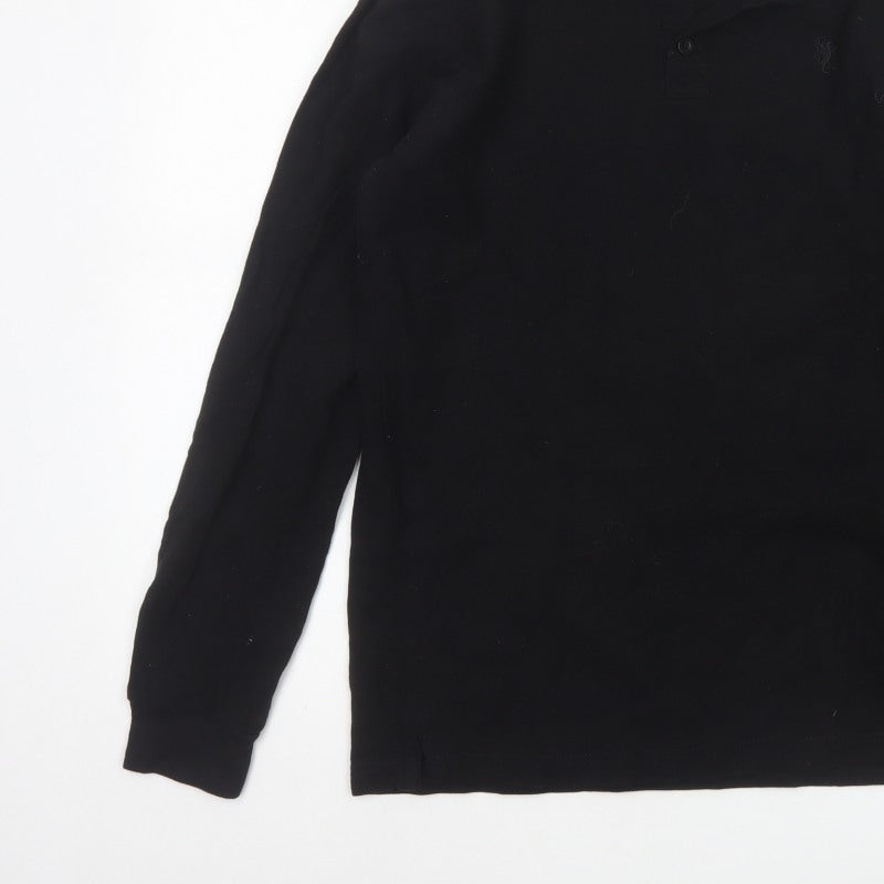 Jacamo Men's Black Size S Long Sleeve Cotton Polo Shirt Logo
