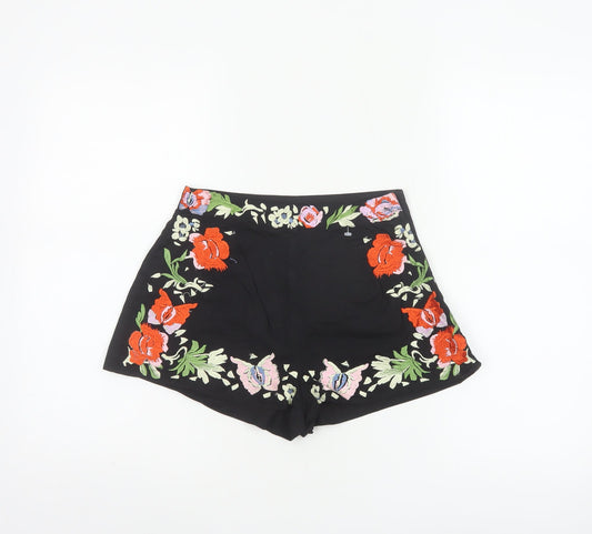 ASOS Women’s Black Floral Embroidered High Rise Shorts UK 8