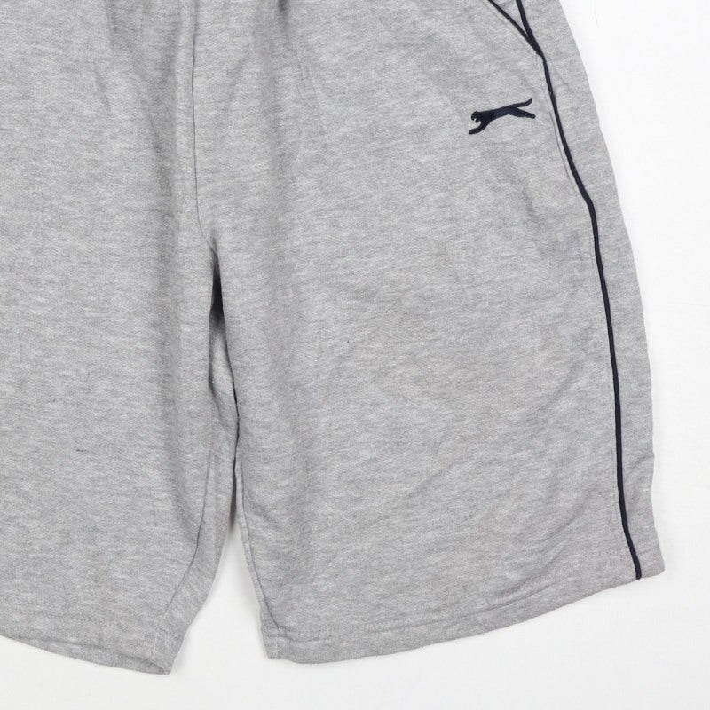 Slazenger Men Grey M Fleece Drawstring Sweat Shorts Pockets Logo