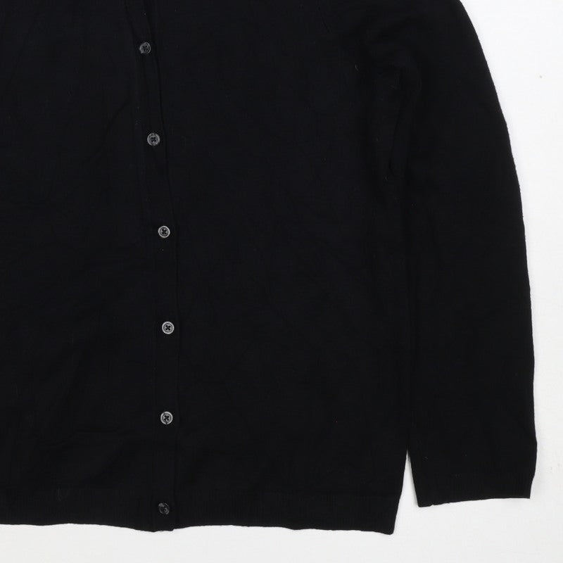 Mango Women Black M Round Neck Button Front Knit Cardigan