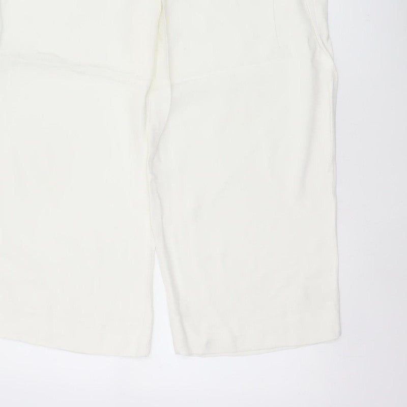 Zara Woman White UK 14 High Waist Wide Leg Pleated Trousers