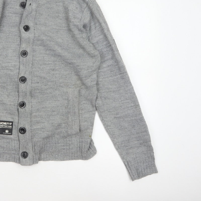 Dissident Men Grey M Button Cardigan High Neck Knit Pockets