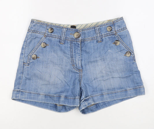 H&M Women Blue UK 8 Sailor Denim Shorts Button Front Cuffed