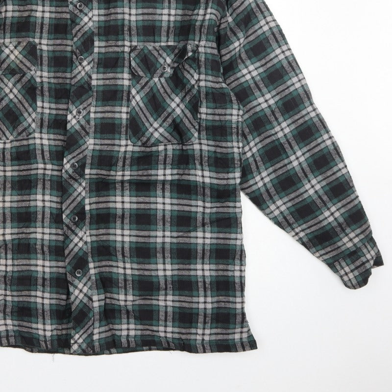 Taylor & Butler Men Green Plaid Flannel Button-Up Shirt Size L