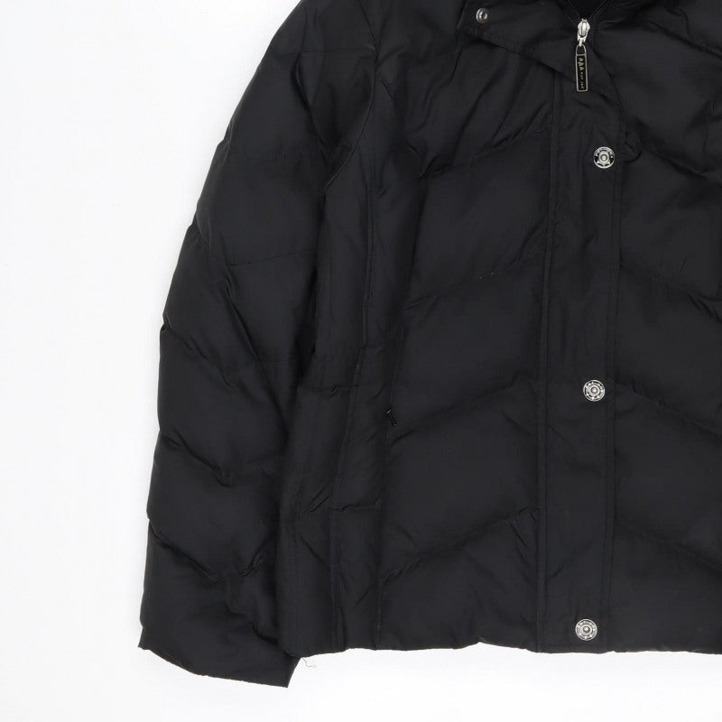 Per Una Women Black M Puffer Jacket Hooded Faux Fur Trim