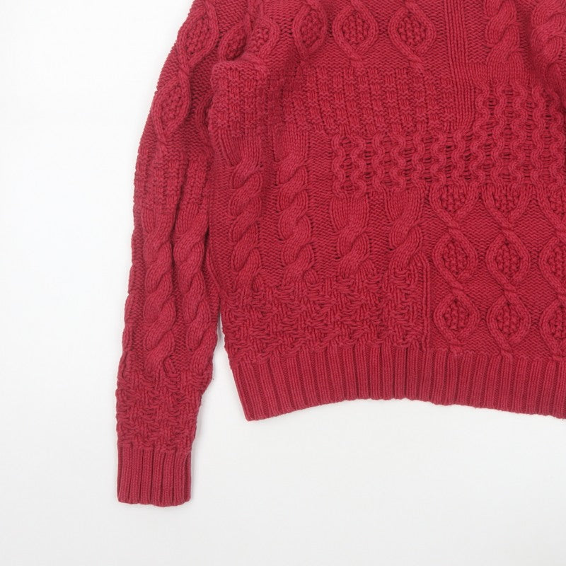 TU Women Red Size 12 Cable-Knit Cotton Blend Pullover Jumper