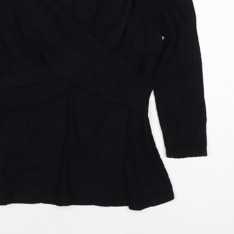 Bravissimo Women Black UK 14 Really Super Curvy Rib Knit Wrap Top