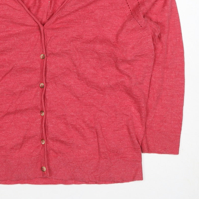 Fat Face Women Pink UK 16 V-Neck Button Raglan Knit Cardigan