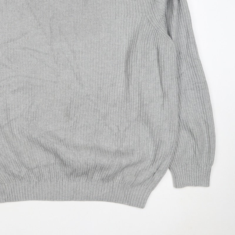 Pull&Bear Men's Grey L Rib Knit Cotton Crew Neck Pullover Jumper