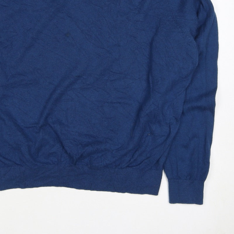 Racing Green Men’s Blue XL Cashmere Silk V-Neck Pullover Jumper