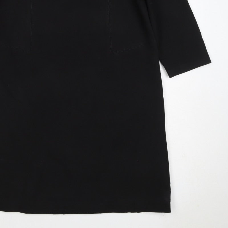Zara Woman Black M Shift Dress 3/4 Sleeve Pockets Workwear