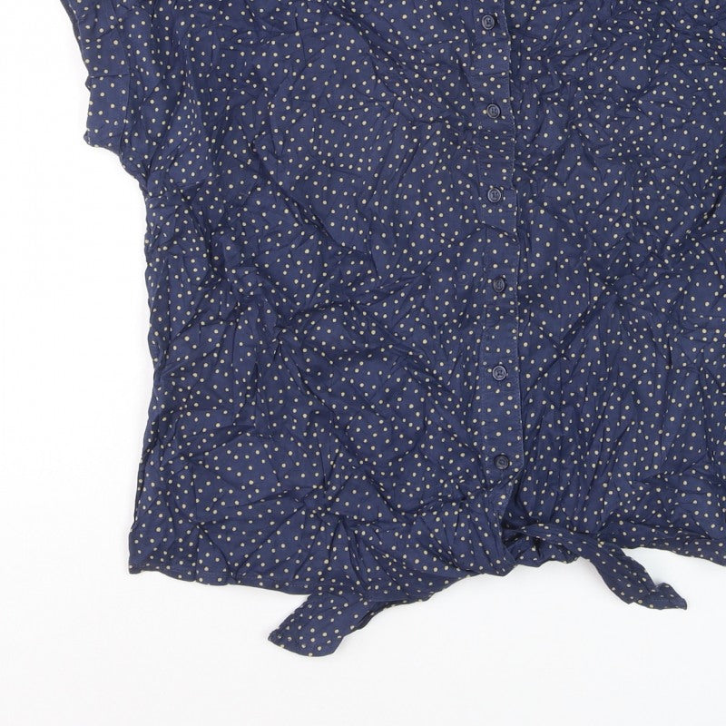 Marks and Spencer Women Blue UK 18 Polka Dot Tie Front Button-Up Shirt