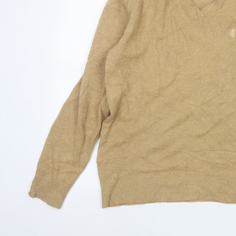 Pringle of Scotland Men’s Beige M Lambswool V-Neck Logo Pullover Jumper