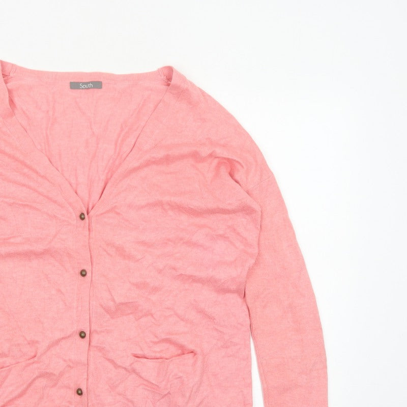 South Women’s Pink V-Neck Button Cardigan UK 12 Fine Knit Pockets