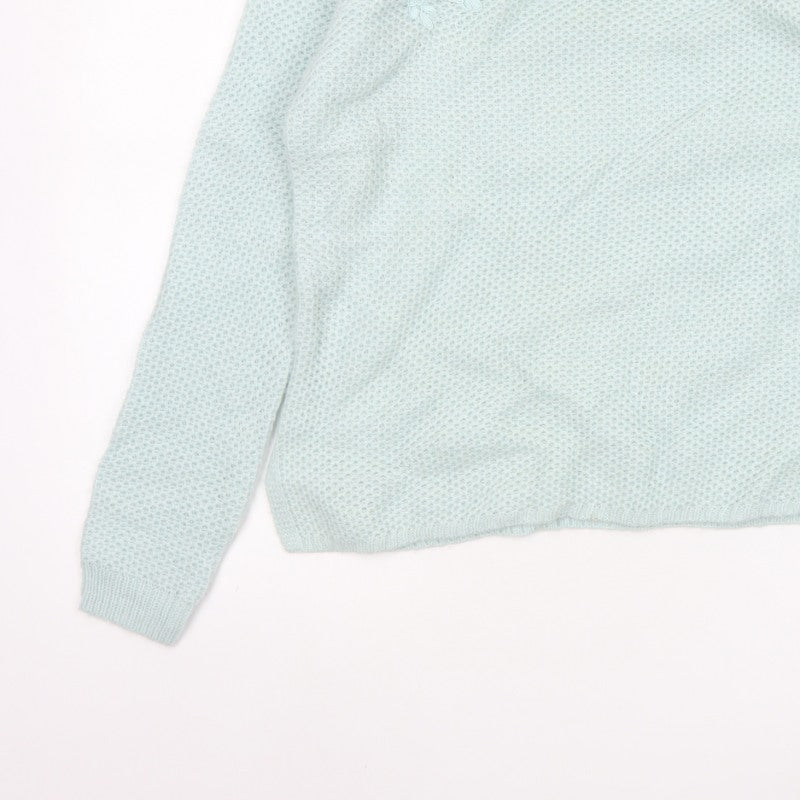 M&S Women Green UK 16 Floral Embroidered Open Knit Pullover Jumper