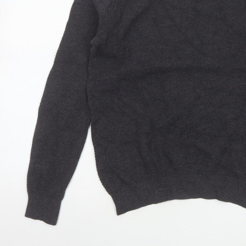 Howick Men’s Grey L Organic Cotton Crew Neck Textured Knit Pullover Jumper
