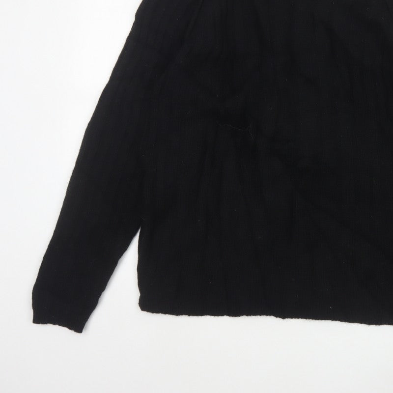 Duck and Cover Men's Black XL Shetland Wool High Neck Cable Knit Jumper