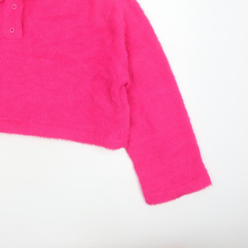 ASOS Design Women Pink M Fuzzy Collared Henley Jumper Long Sleeve