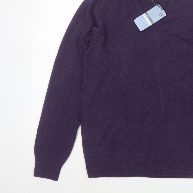 Marks and Spencer Men Purple S V-Neck Acrylic Knit Pullover Jumper