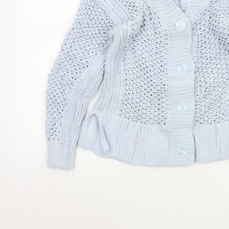 Rita Ora Women Blue UK 10 Open Knit Button Cardigan
