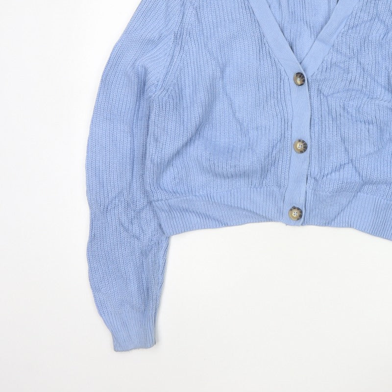 Monki Women Blue L Chunky Knit V-Neck Button Cardigan