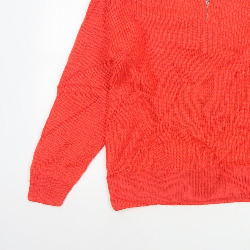 Marks and Spencer Women Orange Size 14 Chunky Knit 1/2 Zip Jumper
