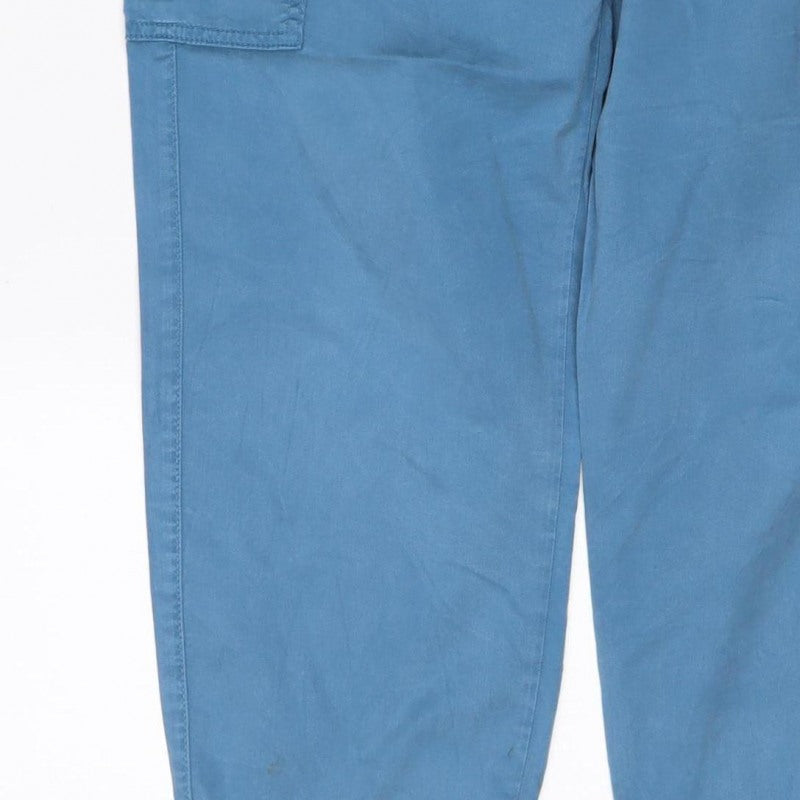M&S Women’s Blue UK 12 Lyocell Cargo Trousers Cuffed Pockets