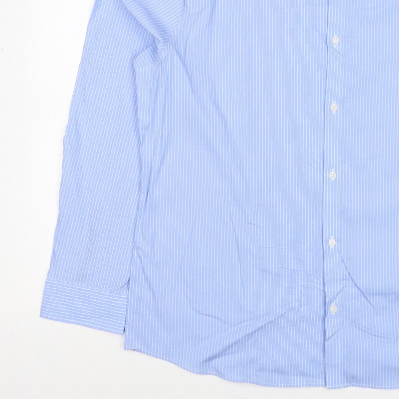 Marks & Spencer Men Blue Stripe 3XL Slim Fit Stretch Button-Down Shirt
