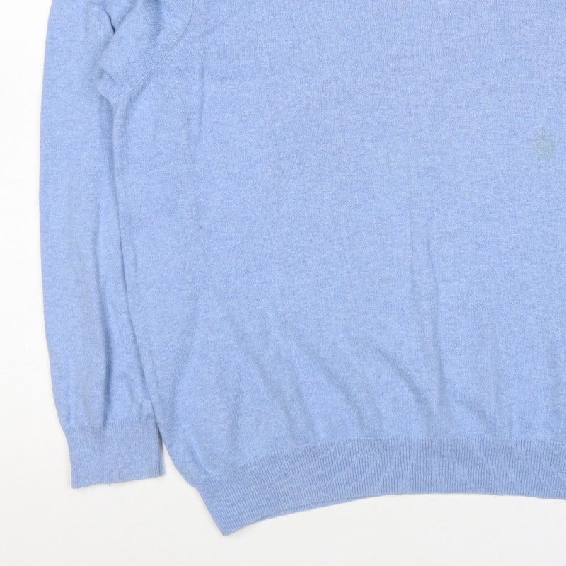Marks and Spencer Men's Blue XL Cashmere Cotton V-Neck Pullover