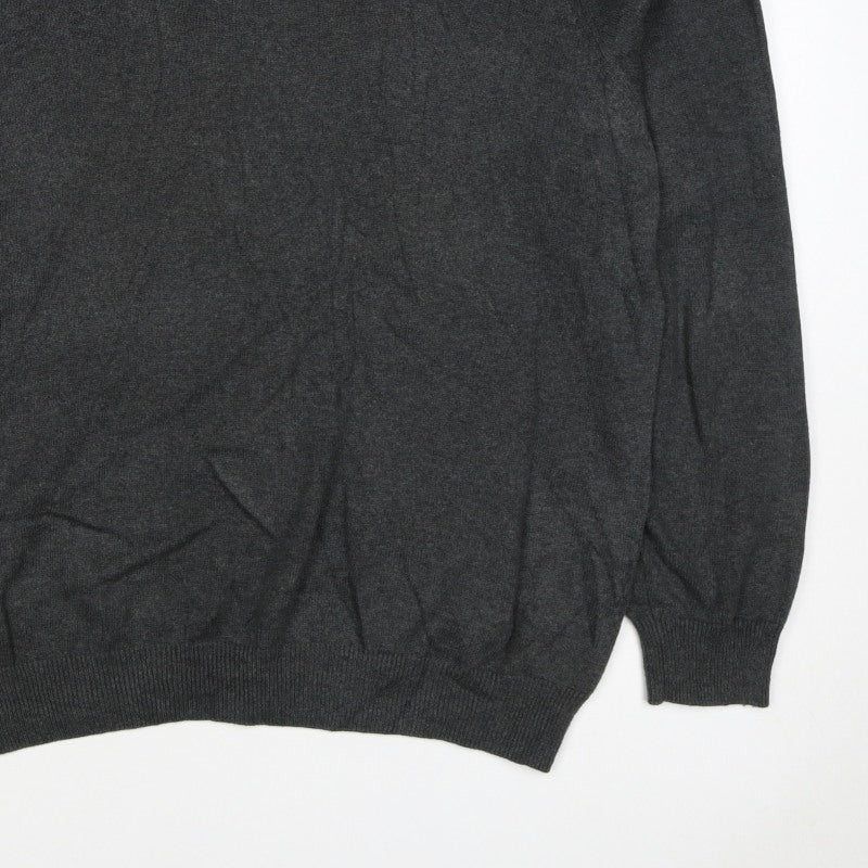 Marks and Spencer Men's Grey XL V-Neck Cotton Pullover Jumper Regular Fit