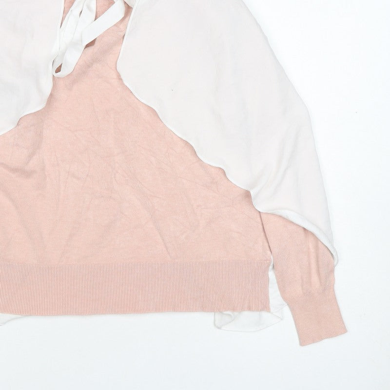Next Women Pink & White UK 12 Pullover Cape Bow Long Sleeve Jumper
