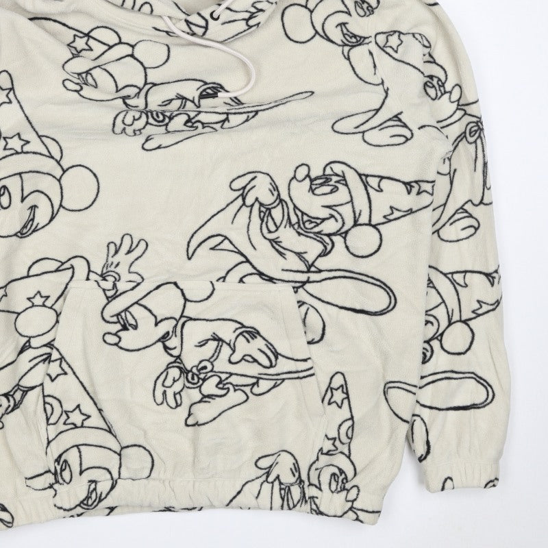 H&M Men’s Ivory Mickey Mouse Fleece Hoodie M Pullover Cartoon