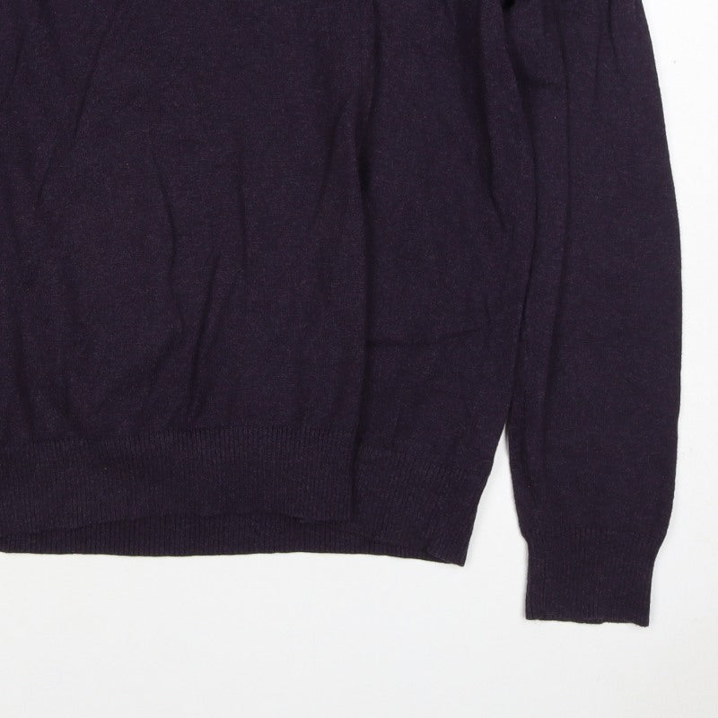 FatFace Men’s Purple Ramie Cotton V-Neck Pullover Jumper L Logo