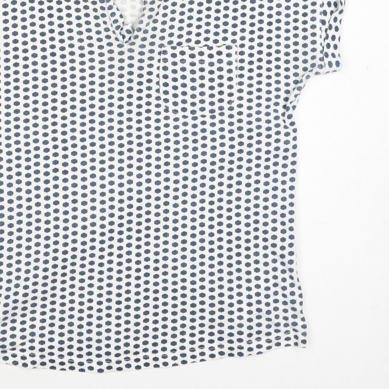 Part Two Women’s Blue White Geometric V-Neck Short Sleeve Blouse M