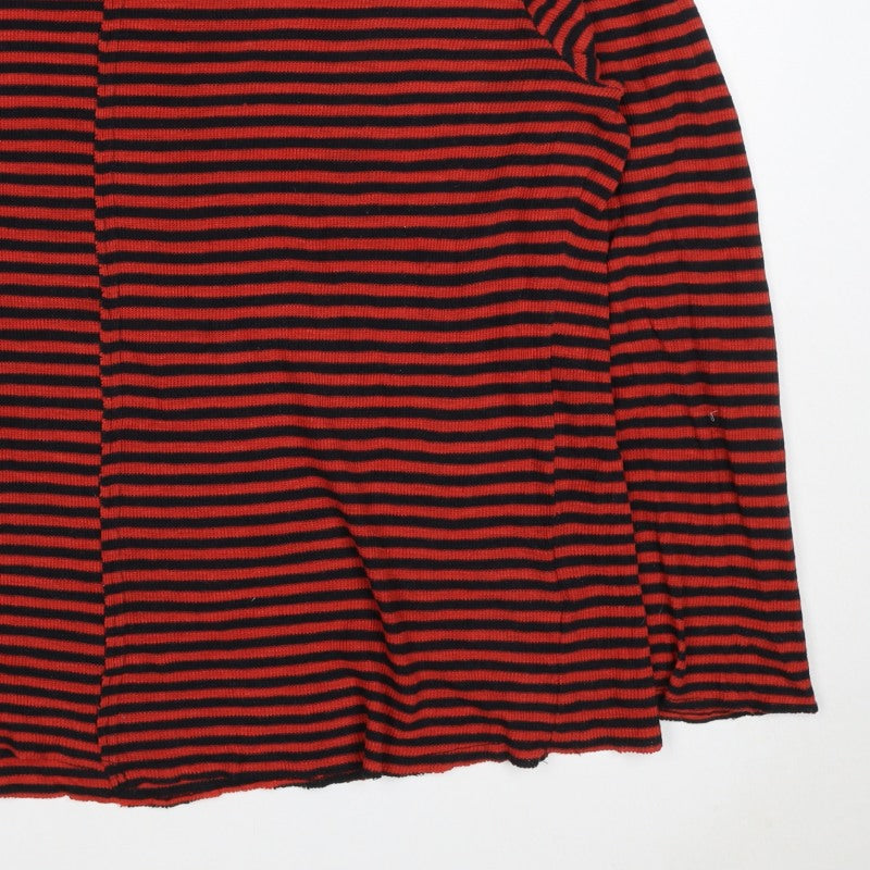 H&M Divided Women Red Black Striped XL Long Sleeve Mock Neck Jersey Top