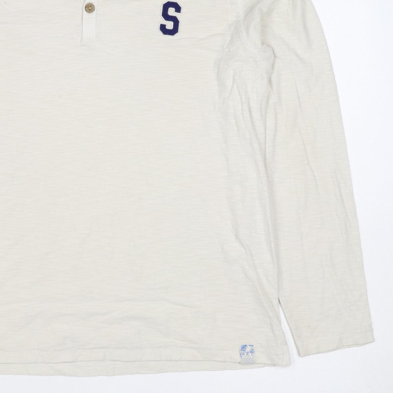 Mantaray Men’s Ivory M Long Sleeve Henley T-Shirt Varsity S