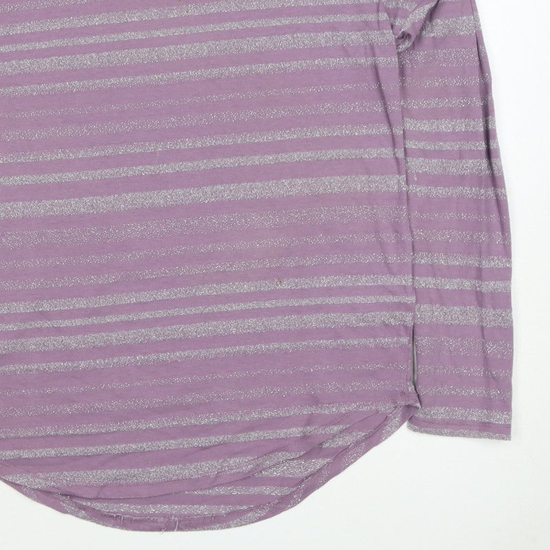 Next Women’s Purple Silver Glitter Stripe Knit Top UK 10 Long Sleeve