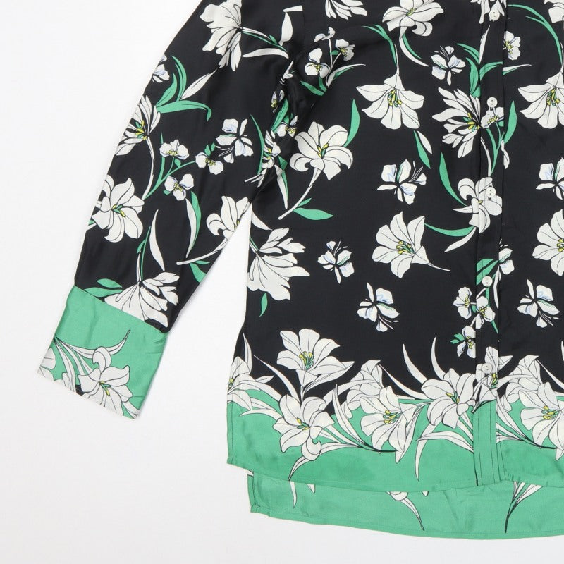 Marks and Spencer Women Black Floral Button-Up Shirt UK 12 Long Sleeve
