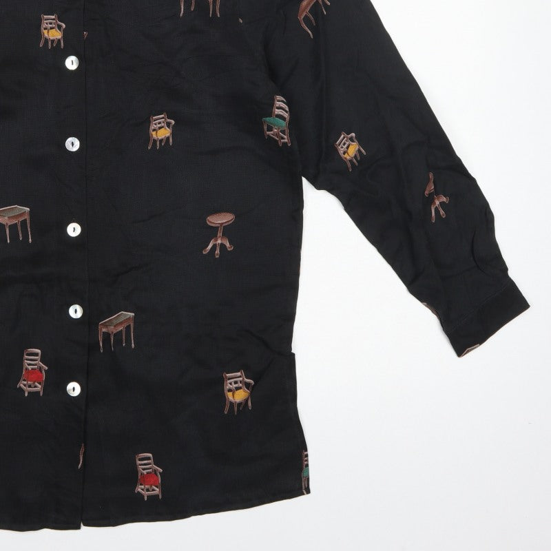 BS Collection Women's Black UK 10 Chair Print Button-Up Long Sleeve Blouse