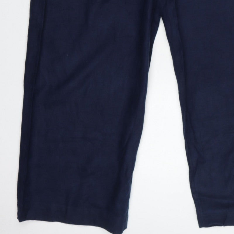 Marks and Spencer Women Blue UK 22 Paperbag Wide-Leg Linen Trousers