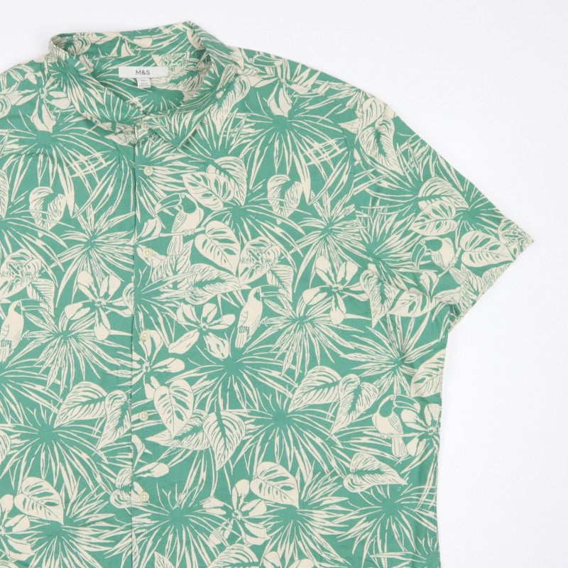 Marks & Spencer Men Green 3XL Tropical Hawaiian Cotton Shirt