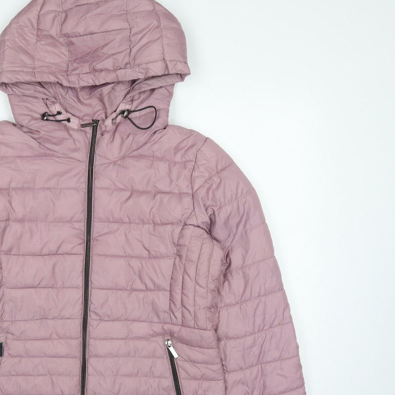 Zara Women Pink L Hooded Puffer Jacket Quilted Full Zip