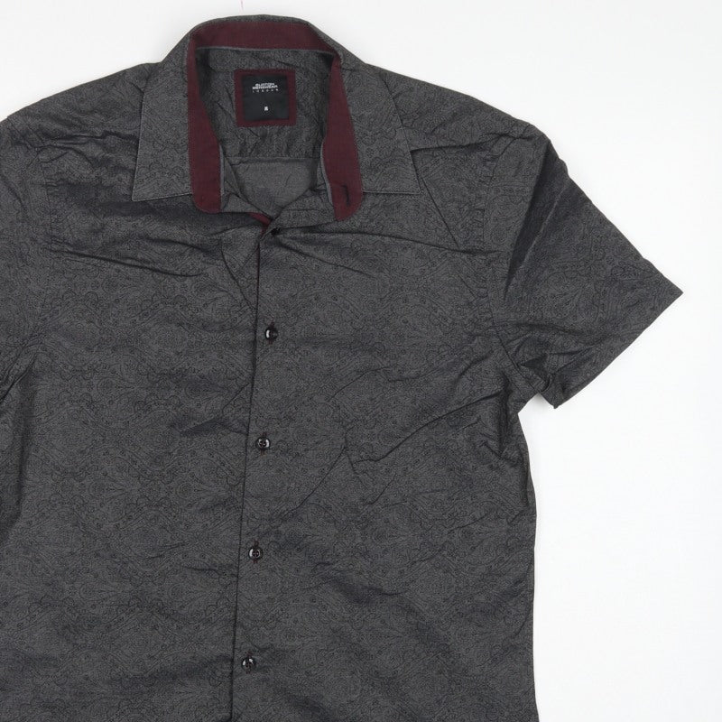 Burton Menswear London Men Grey Paisley Shirt M 38-40in Short Sleeve