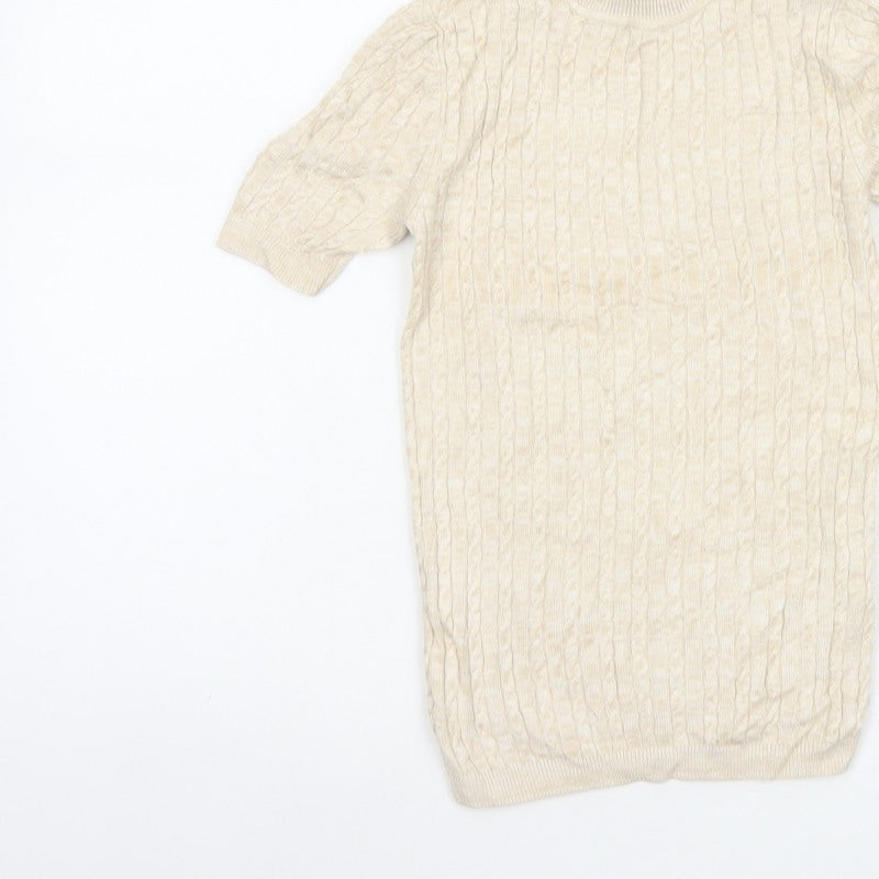 Miss Selfridge Women Ivory UK 6 Cable Knit Mock Neck Short Sleeve Tunic Jumper