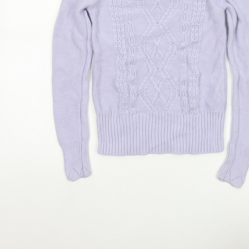 Oasis Women Purple XS Cable Knit Cotton Crew Neck Pullover Jumper